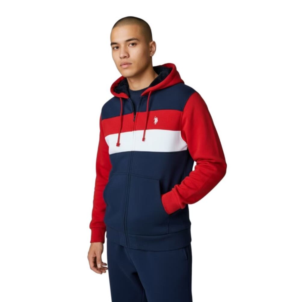 U.S. Polo Assn. Men S Navy Colorblock High Pile Fleece Hooded Sweatshirt HR12-17